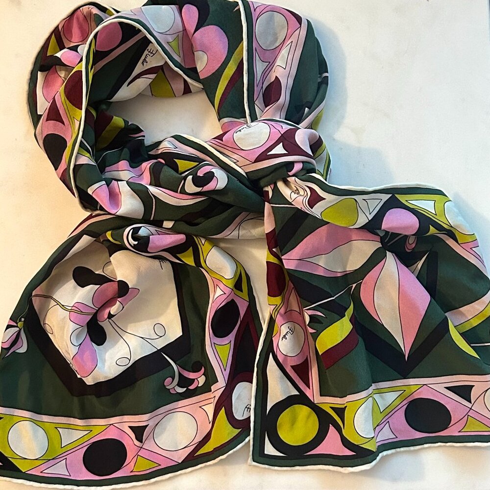 Vintage, Rare Emilio Pucci Silk Scarf - Flowers & Geometrics